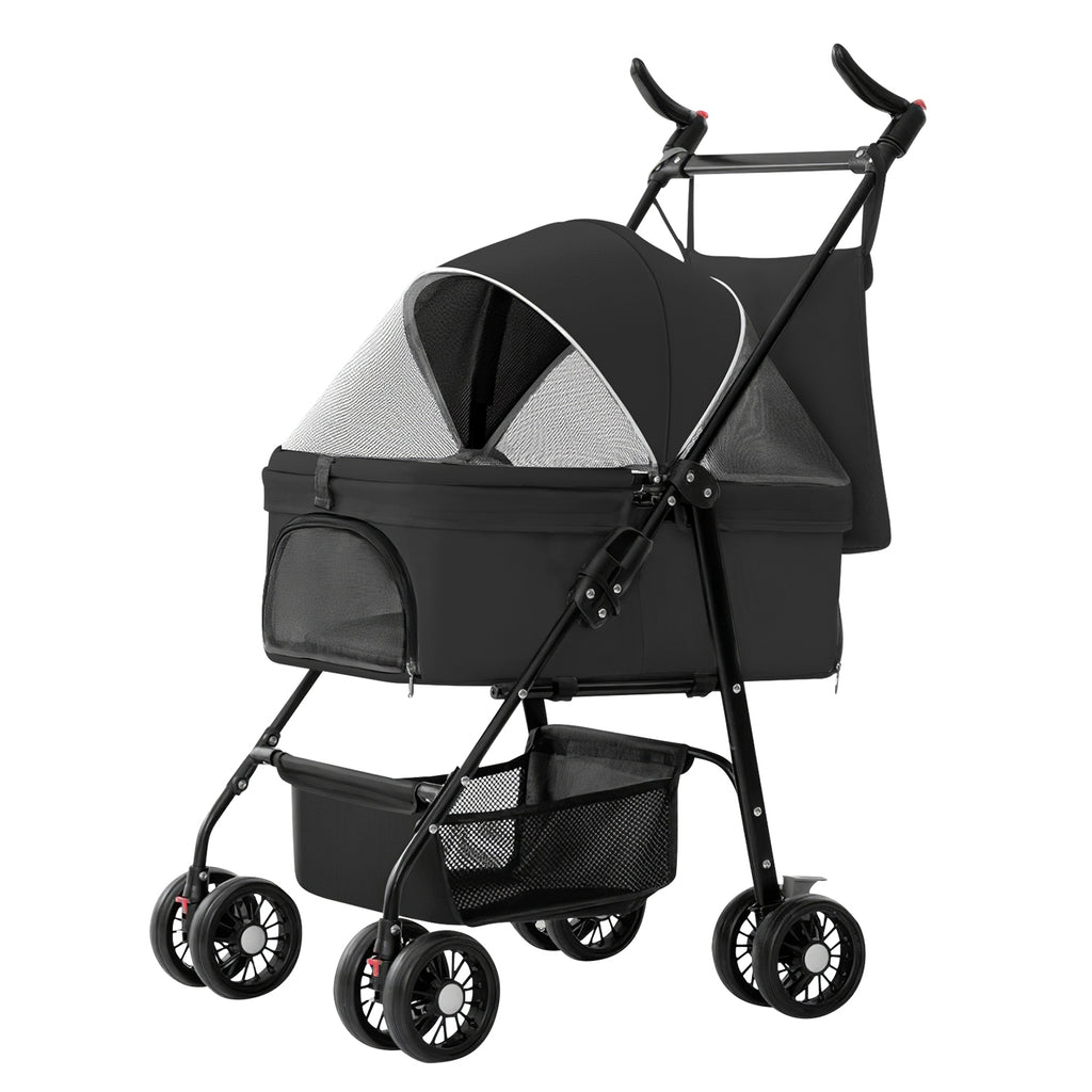 Premium 4-Wheel Foldable Pet Stroller — Travel Jogger with Removable Carrier & Storage