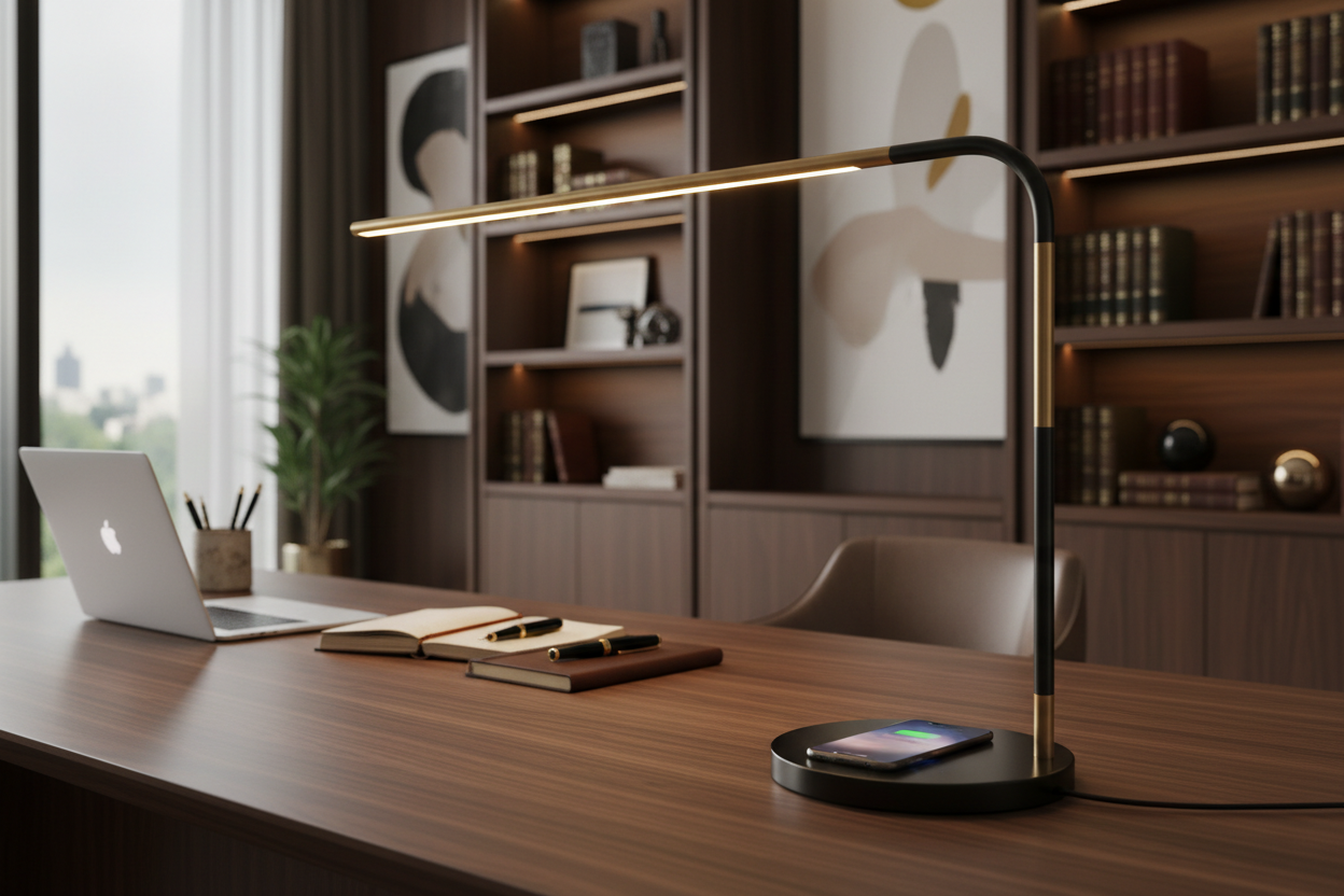 LED Desk Lamp with Wireless Charger — 2-in-1 Bedside & Office Light