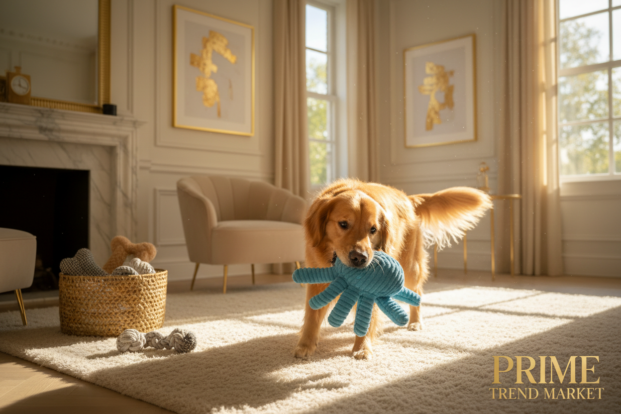 Dog Playing with Octopus Toy