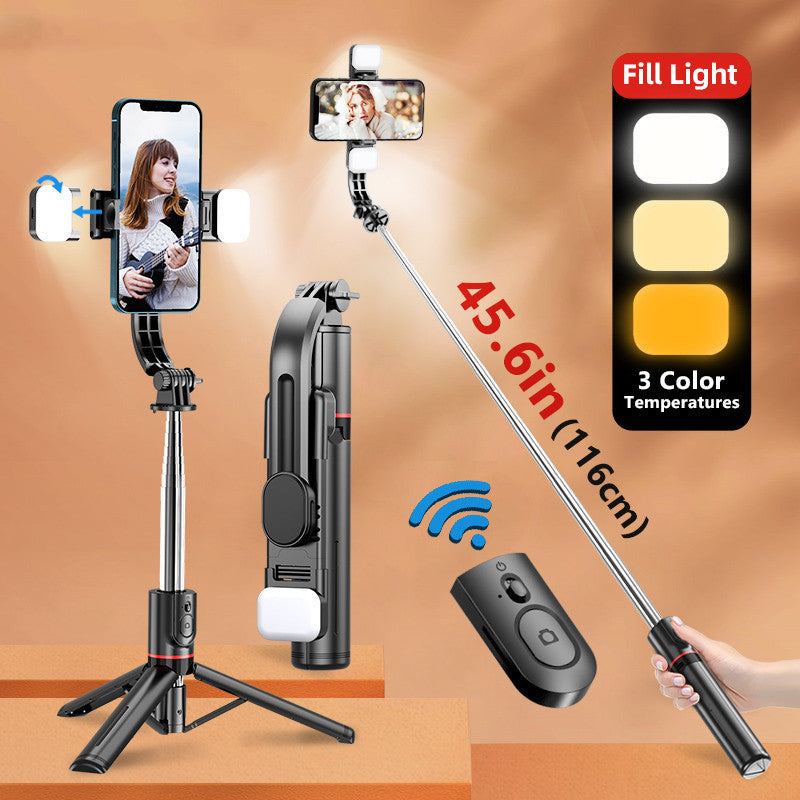 "3-in-1 Bluetooth selfie stick tripod with LED ring light"
"Selfie stick tripod extended with phone holder"
"LED light selfie stick for photography"
"Bluetooth remote control selfie stick tripod"
"Portable selfie stick with adjustable LED lights"