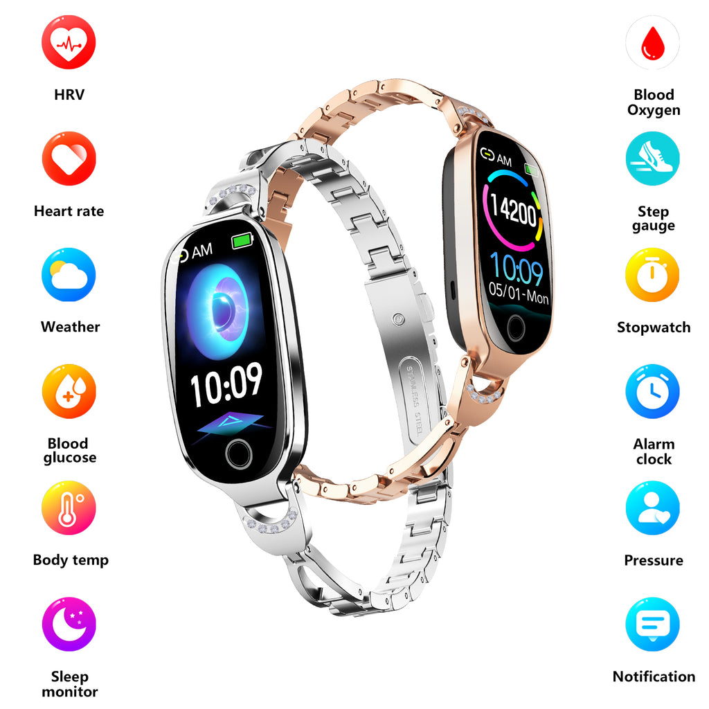 Luxury Women's Bling Smartwatch — Menstrual Cycle, Heart Rate, Remote Photography & More