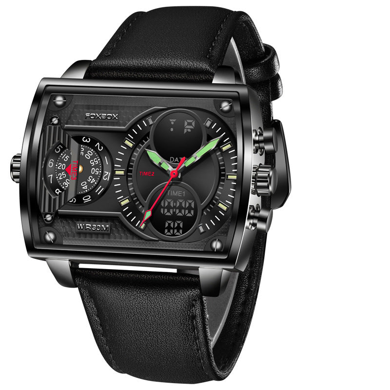Dual Display Square Sports Watch — Luminous, Waterproof 30M, Chronograph
