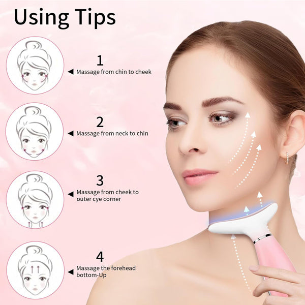 Luxury 3-in-1 EMS Face & Neck Massager — LED Light Therapy, Heat & Vibration Skin Lifting Beauty Device