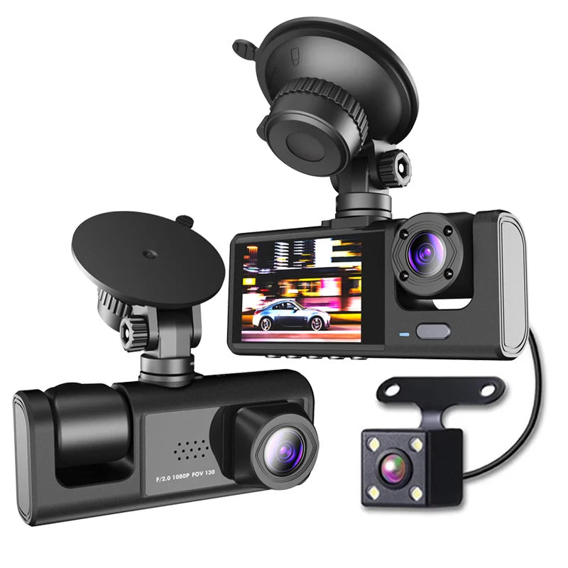 Triple Lens Dash Cam 1080P HD | Front, Rear & Interior Recording + G-Sensor