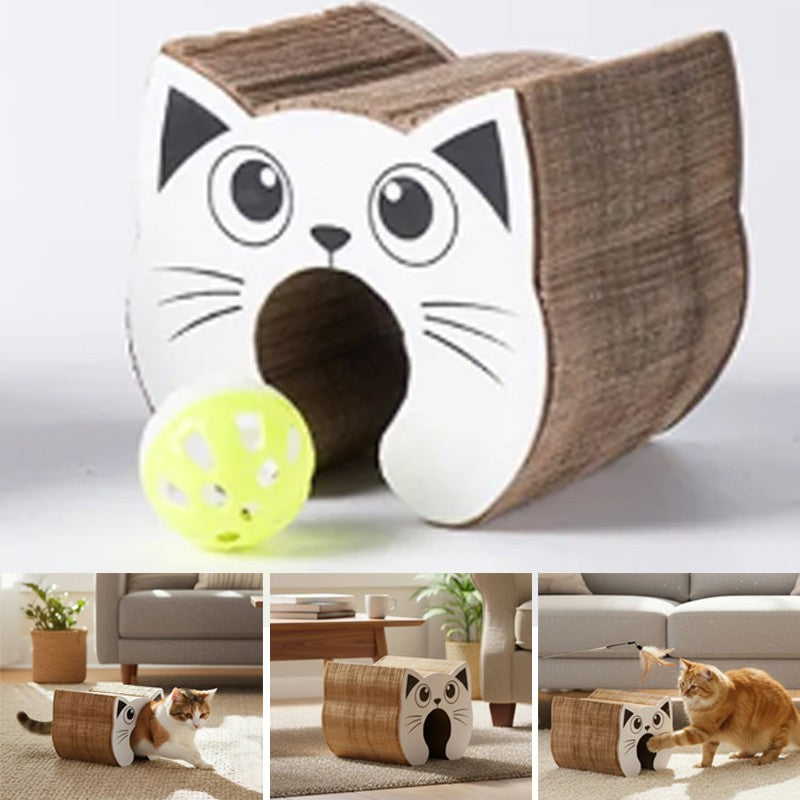 PawKurl Accordion Cat Scratcher Toy – 3-in-1 Honeycomb Scratcher, Bell Ball Track & Cat Bed