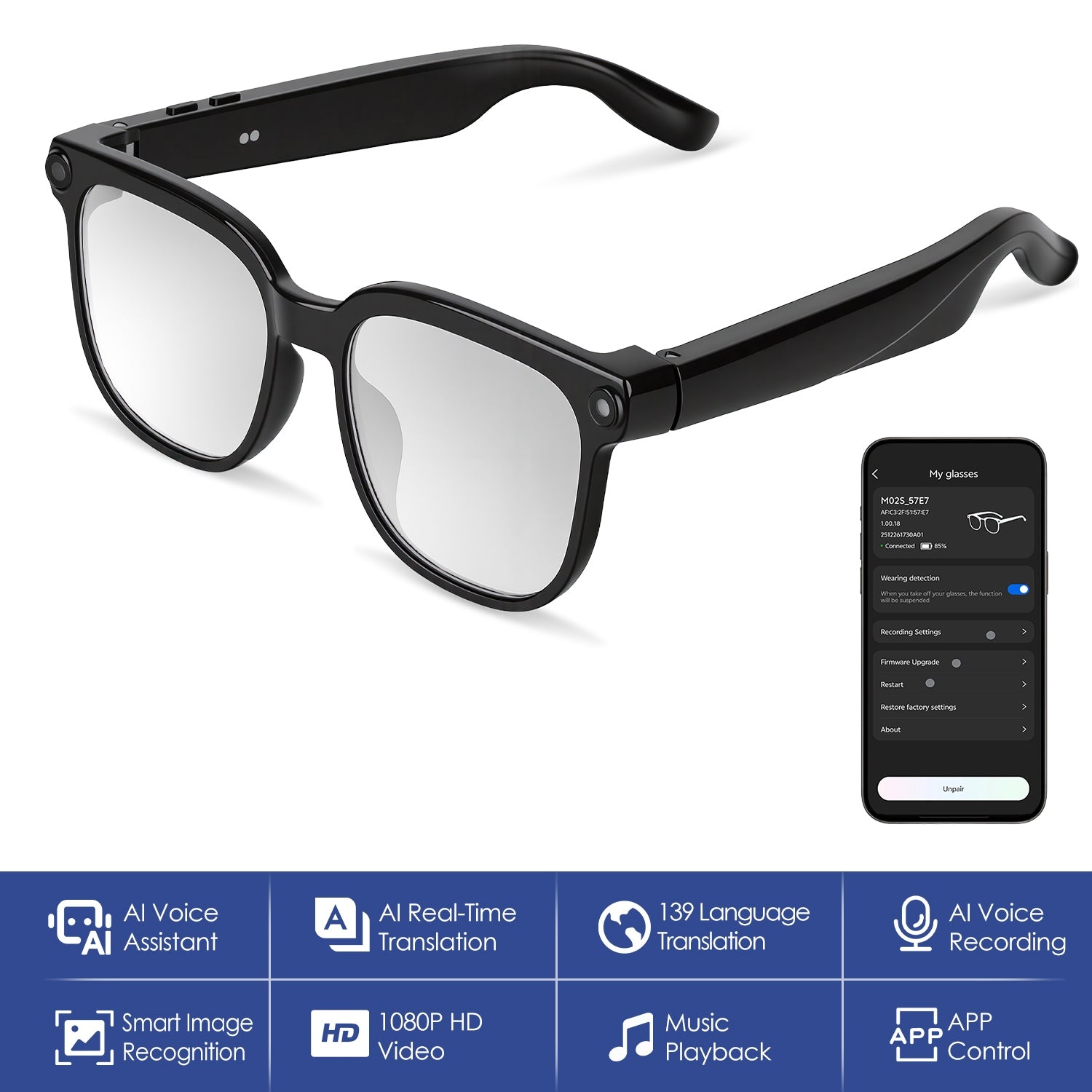 AI Smart Glasses — 8MP Camera, 139-Language Translation & Voice Assistant