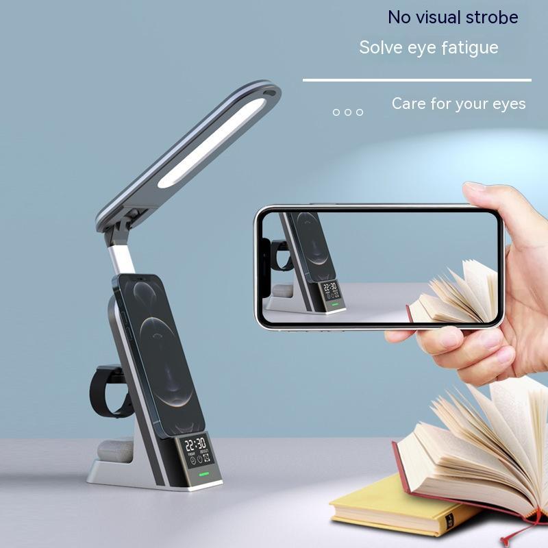 Image 1: "LED desk lamp with wireless charger multifunctional charging light"
Image 2: "Adjustable desk lamp with built-in wireless phone charging base"
Image 3: "LED desk light with flexible gooseneck and wireless charger"
Image 4: "Desk lamp charging phone wirelessly with adjustable brightness"
Image 5: "Multifunctional LED lamp with wireless charging and USB port"
Image 6: "Touch control desk lamp with wireless phone charger base"
Image 7: "Eye-caring LED desk lamp with integrated wireless charging"