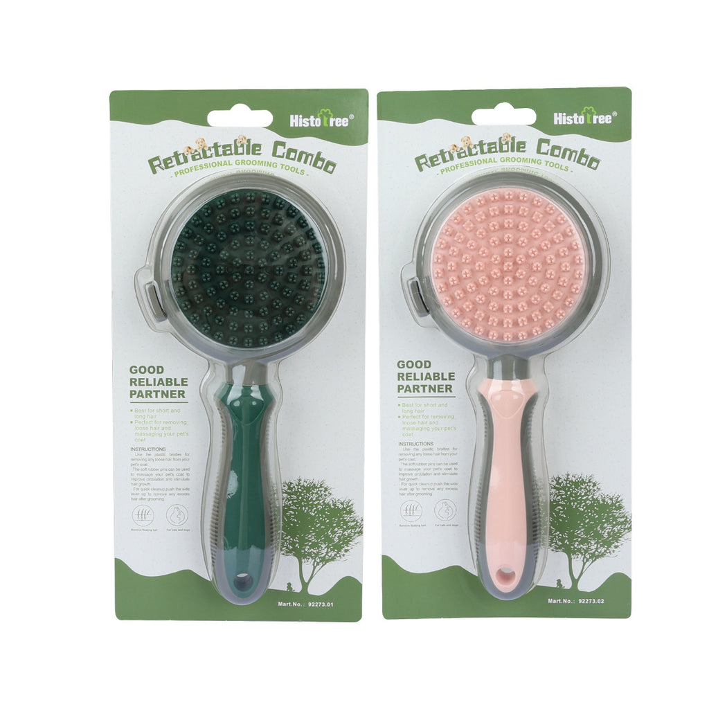 Image 1: "Pet hair removal comb self-cleaning slicker brush for cats and dogs"
Image 2: "Double-sided pet grooming brush with slicker and massage comb"
Image 3: "Self-cleaning pet comb with one-click hair release button"
Image 4: "Pet slicker brush removing tangles and mats from cat fur"
Image 5: "Two-sided grooming comb with massage pins for dogs"
Image 6: "Self-cleaning pet hair removal brush with ergonomic handle"
Image 7: "Pet grooming comb showing slicker brush and massage sides"
Image 8: "Double-sided
