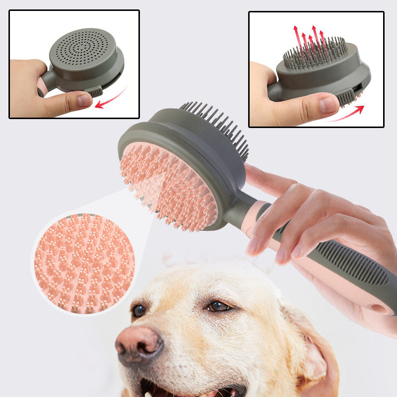Image 1: "Pet hair removal comb self-cleaning slicker brush for cats and dogs"
Image 2: "Double-sided pet grooming brush with slicker and massage comb"
Image 3: "Self-cleaning pet comb with one-click hair release button"
Image 4: "Pet slicker brush removing tangles and mats from cat fur"
Image 5: "Two-sided grooming comb with massage pins for dogs"
Image 6: "Self-cleaning pet hair removal brush with ergonomic handle"
Image 7: "Pet grooming comb showing slicker brush and massage sides"
Image 8: "Double-sided
