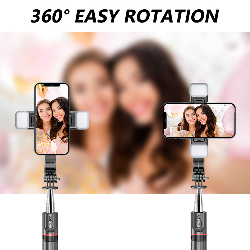 "3-in-1 Bluetooth selfie stick tripod with LED ring light"
"Selfie stick tripod extended with phone holder"
"LED light selfie stick for photography"
"Bluetooth remote control selfie stick tripod"
"Portable selfie stick with adjustable LED lights"