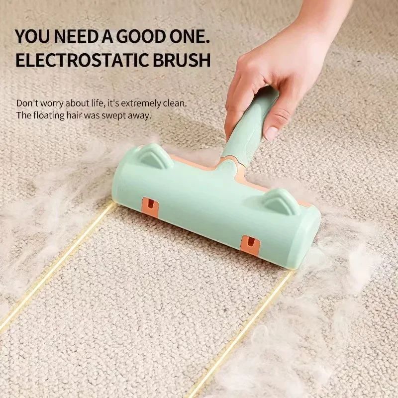 Image 1: "Pet hair removal roller self-cleaning lint brush for dogs and cats"
Image 2: "Self-cleaning pet hair remover removing fur from sofa"
Image 3: "Two-way pet hair roller with static technology for clothing"
Image 4: "Reusable lint roller cleaning pet hair from furniture"
Image 5: "Pet hair removal brush with self-cleaning base"
Image 6: "Static pet hair remover for dogs and cats on fabric"