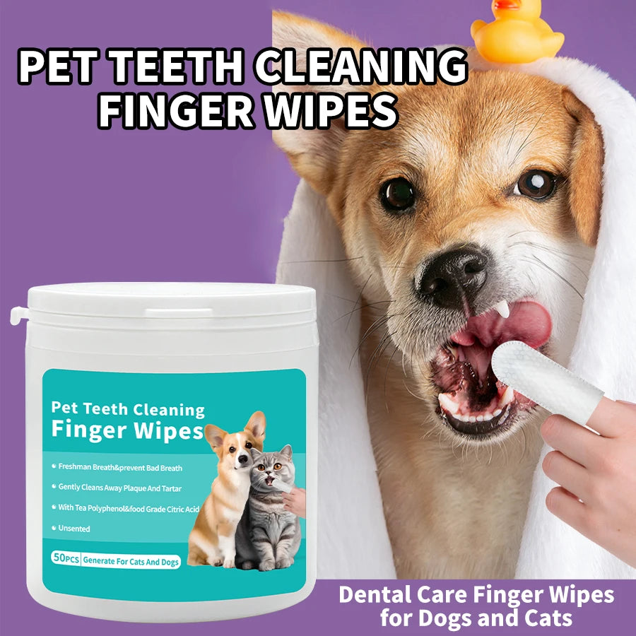 Luxury Pet Dental & Ear Care Cleaning Wipes – Disposable Fingertip Wipes for Cats & Dogs
