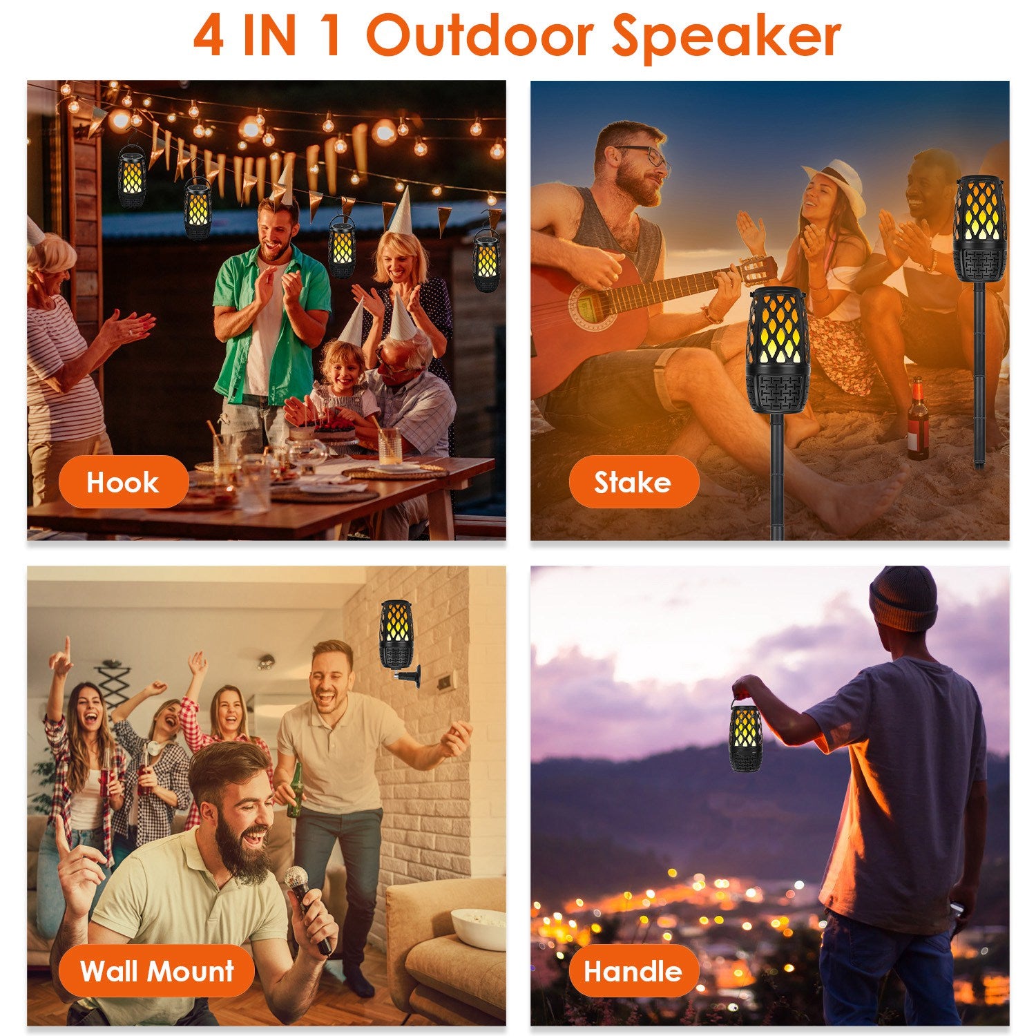 4-in-1 LED Flame Bluetooth 5.3 Speaker | Outdoor Waterproof | 10W | Sync 100 Speakers