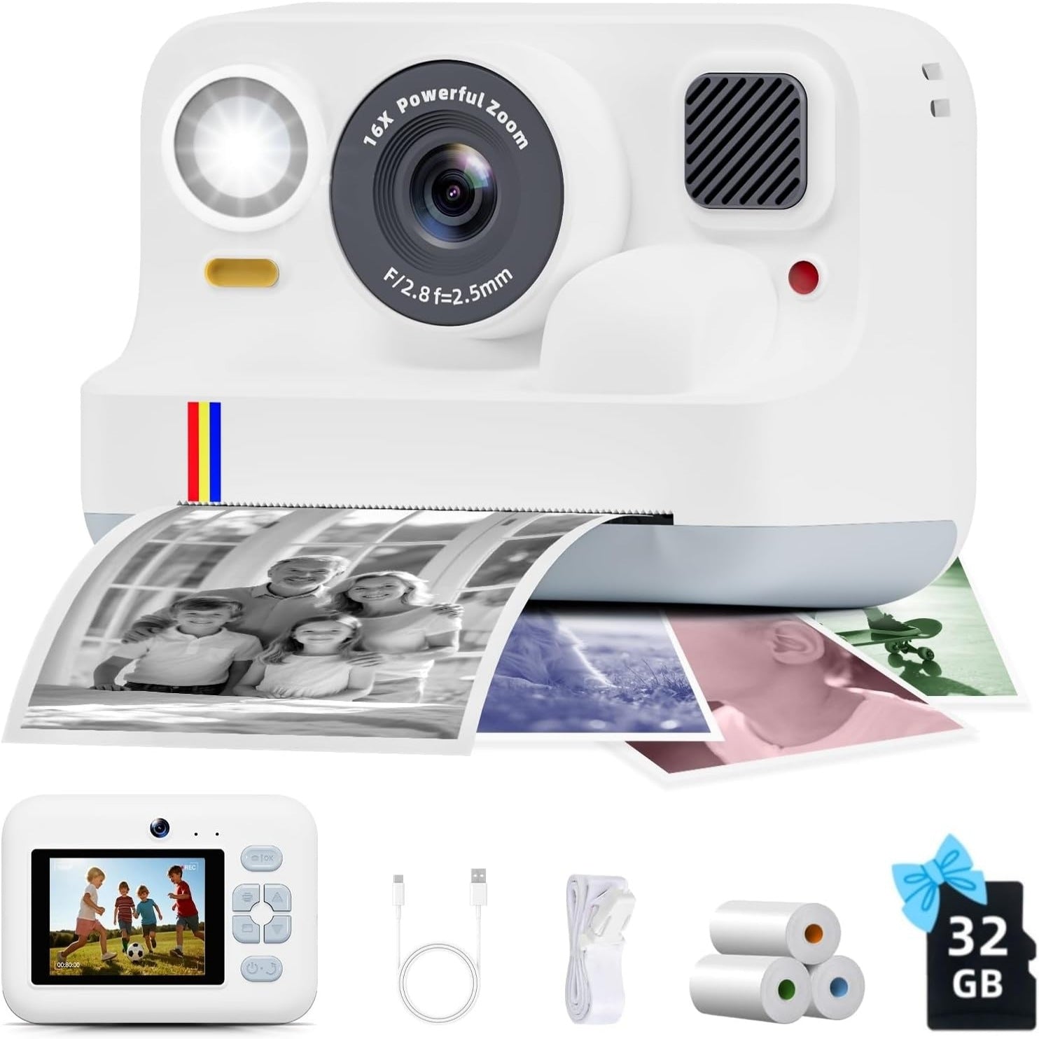 SnapPrint Pro Instant HD Color-Printing Camera — Bluetooth, 32GB & 3 Rolls Photo Paper Included