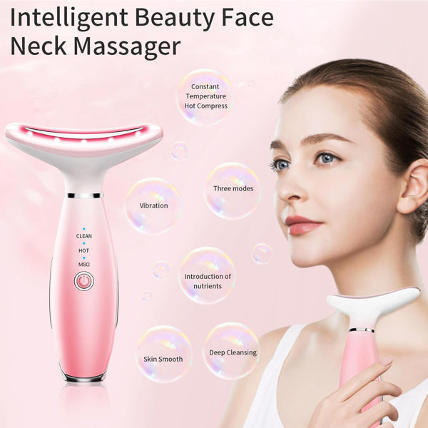 Luxury 3-in-1 EMS Face & Neck Massager — LED Light Therapy, Heat & Vibration Skin Lifting Beauty Device