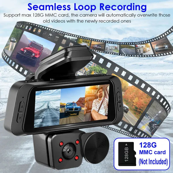 3-Channel WiFi Dash Cam — 1080P Full HD, 170° Wide Angle, IR Night Vision, App Control, 128GB Max