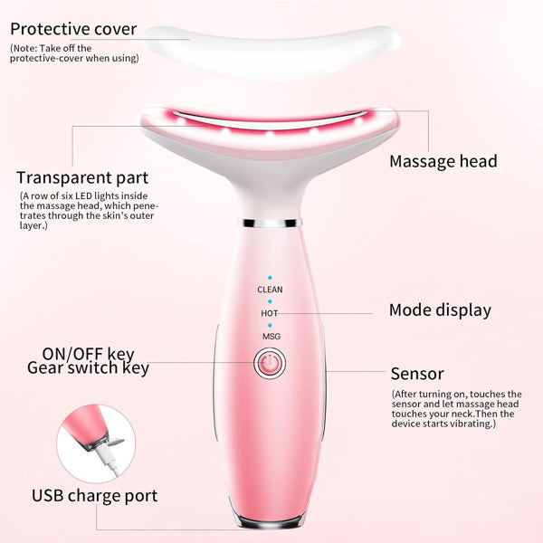 Luxury 3-in-1 EMS Face & Neck Massager — LED Light Therapy, Heat & Vibration Skin Lifting Beauty Device