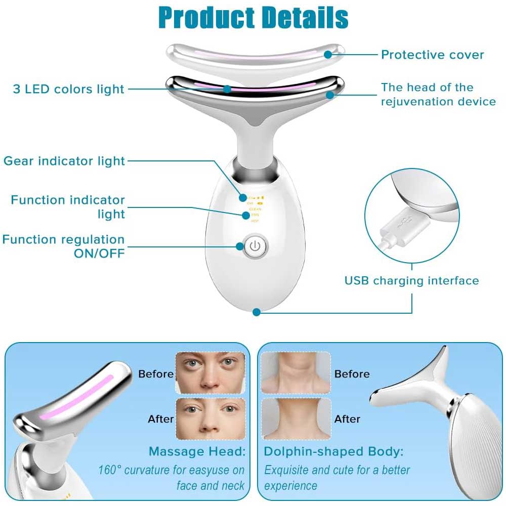 Luxury Dolphin Face & Neck Sculpting Massager — 3-Mode LED EMS Heat Therapy for Jawline & Double Chin