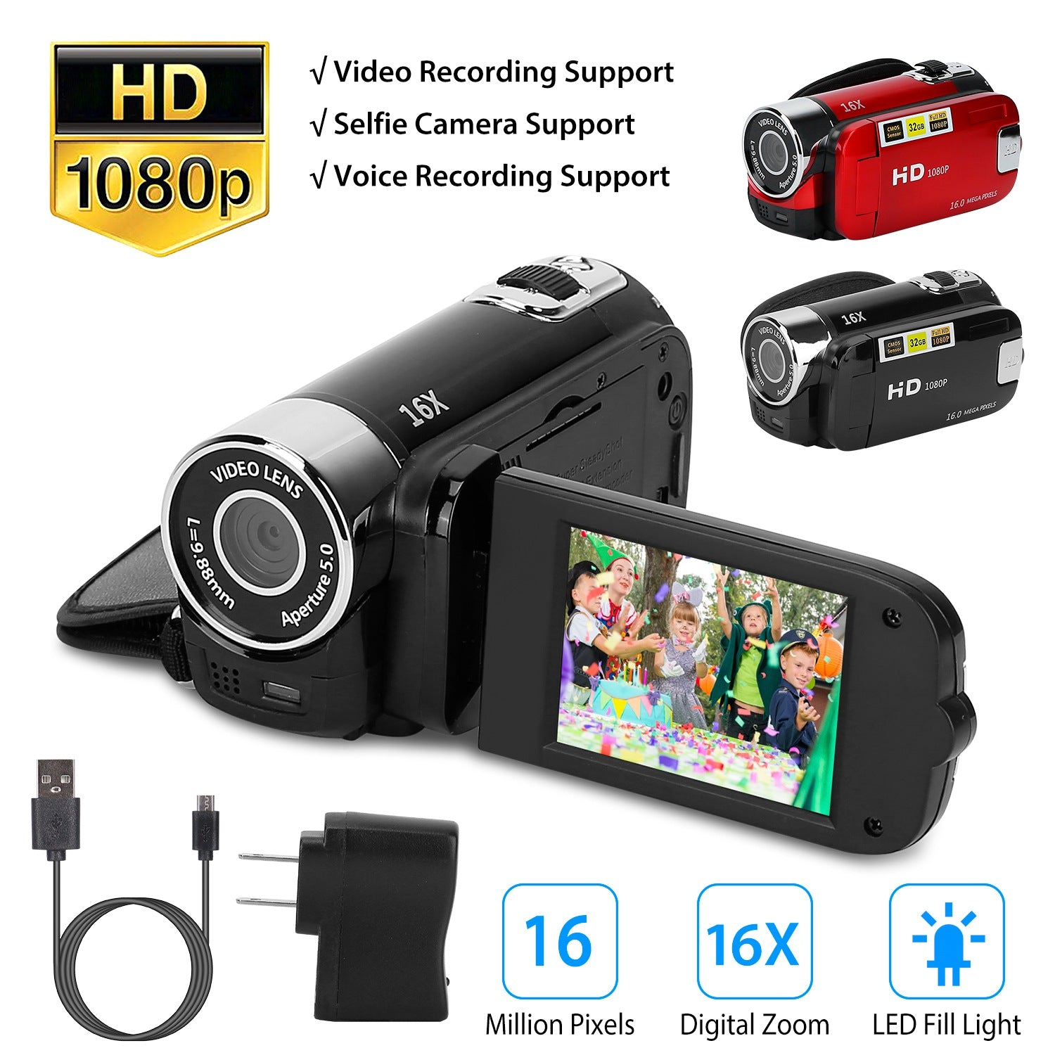 Luxury 270° Rotating Vlog Camera — 1080P HD, 16x Zoom, Built-in Fill Light & Selfie Mode