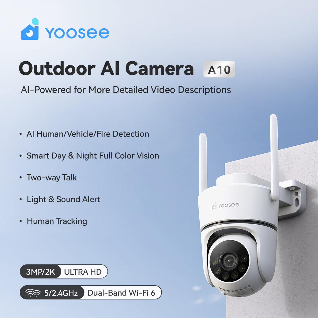 Yoosee AI Outdoor Security Camera A10 | 2K 360° Coverage, Human & Fire Detection, Night Vision & Wi-Fi 6
