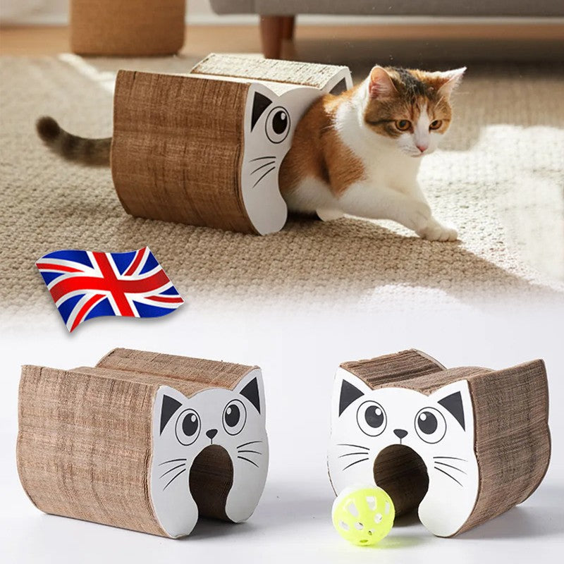 PawKurl Accordion Cat Scratcher Toy – 3-in-1 Honeycomb Scratcher, Bell Ball Track & Cat Bed