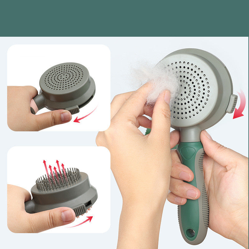 Image 1: "Pet hair removal comb self-cleaning slicker brush for cats and dogs"
Image 2: "Double-sided pet grooming brush with slicker and massage comb"
Image 3: "Self-cleaning pet comb with one-click hair release button"
Image 4: "Pet slicker brush removing tangles and mats from cat fur"
Image 5: "Two-sided grooming comb with massage pins for dogs"
Image 6: "Self-cleaning pet hair removal brush with ergonomic handle"
Image 7: "Pet grooming comb showing slicker brush and massage sides"
Image 8: "Double-sided