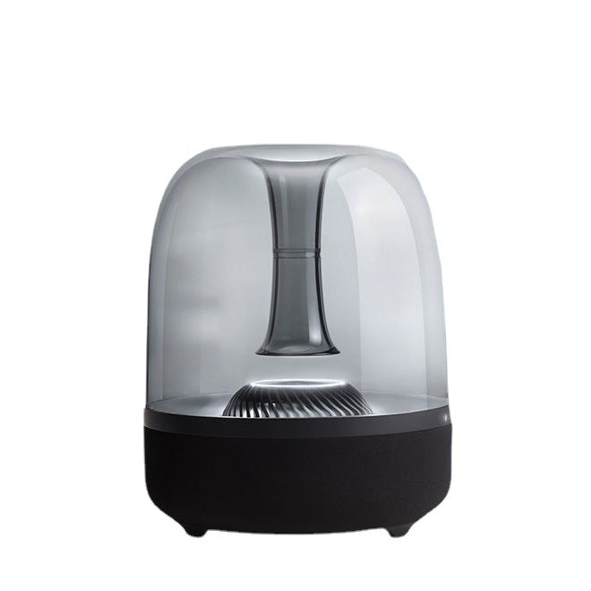 Blue Glass Mini Desktop Speaker — Bluetooth, FM Radio, TF Card, 6H Battery, Black & White