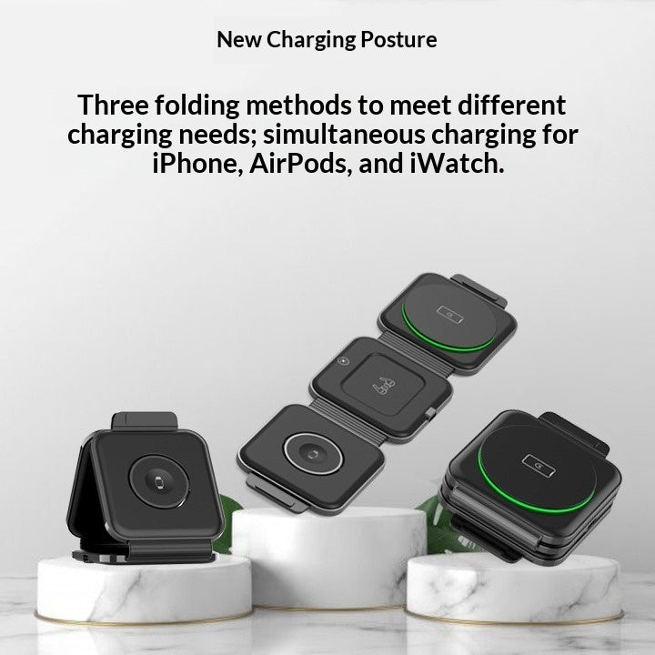 Magnetic 3-in-1 Foldable Wireless Charger — iPhone, Apple Watch & AirPods