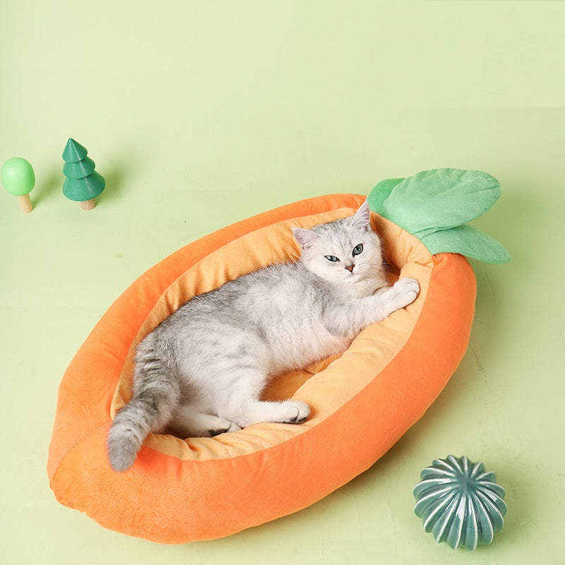 Premium Carrot Cat Pet Bed — Novelty Soft Cloth Kennel, Cozy & Cute, 2 Sizes
