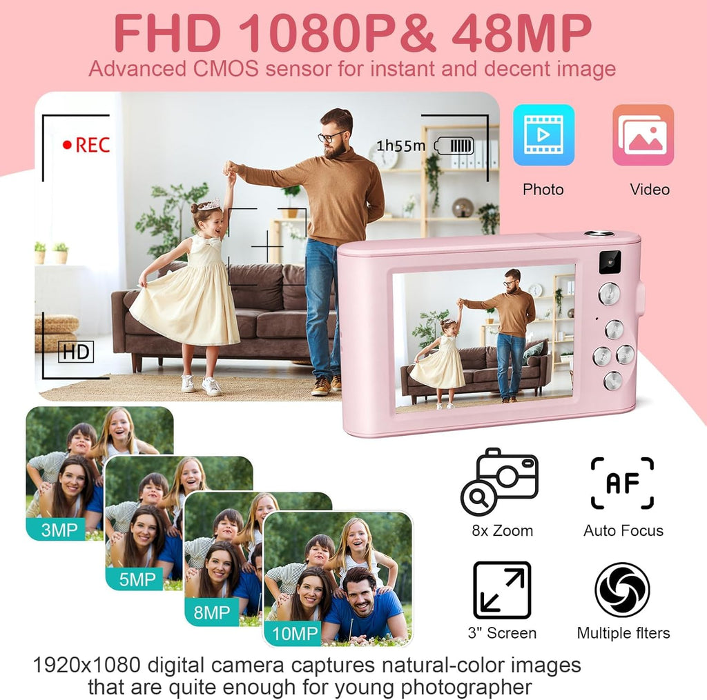 Kids Digital Camera Birthday Gift Set | 48MP 1080P + 32GB SD Card