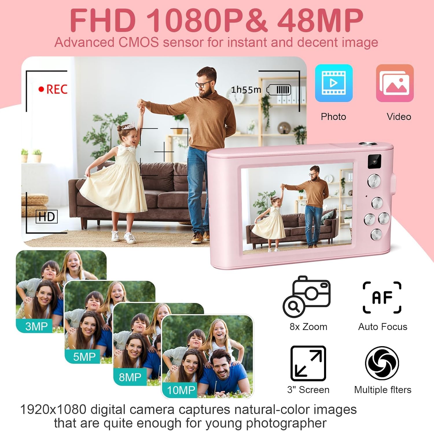 Kids Digital Camera Birthday Gift Set | 48MP 1080P + 32GB SD Card
