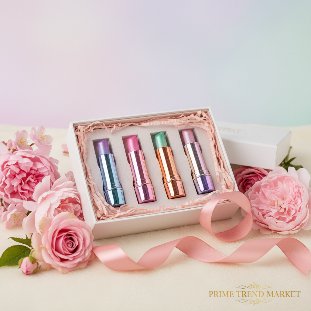 Gift box with blush tissue, pink satin ribbon & flowers