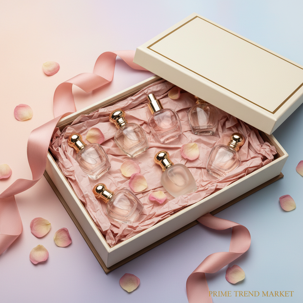 Gift box with blush tissue, ribbon & petals