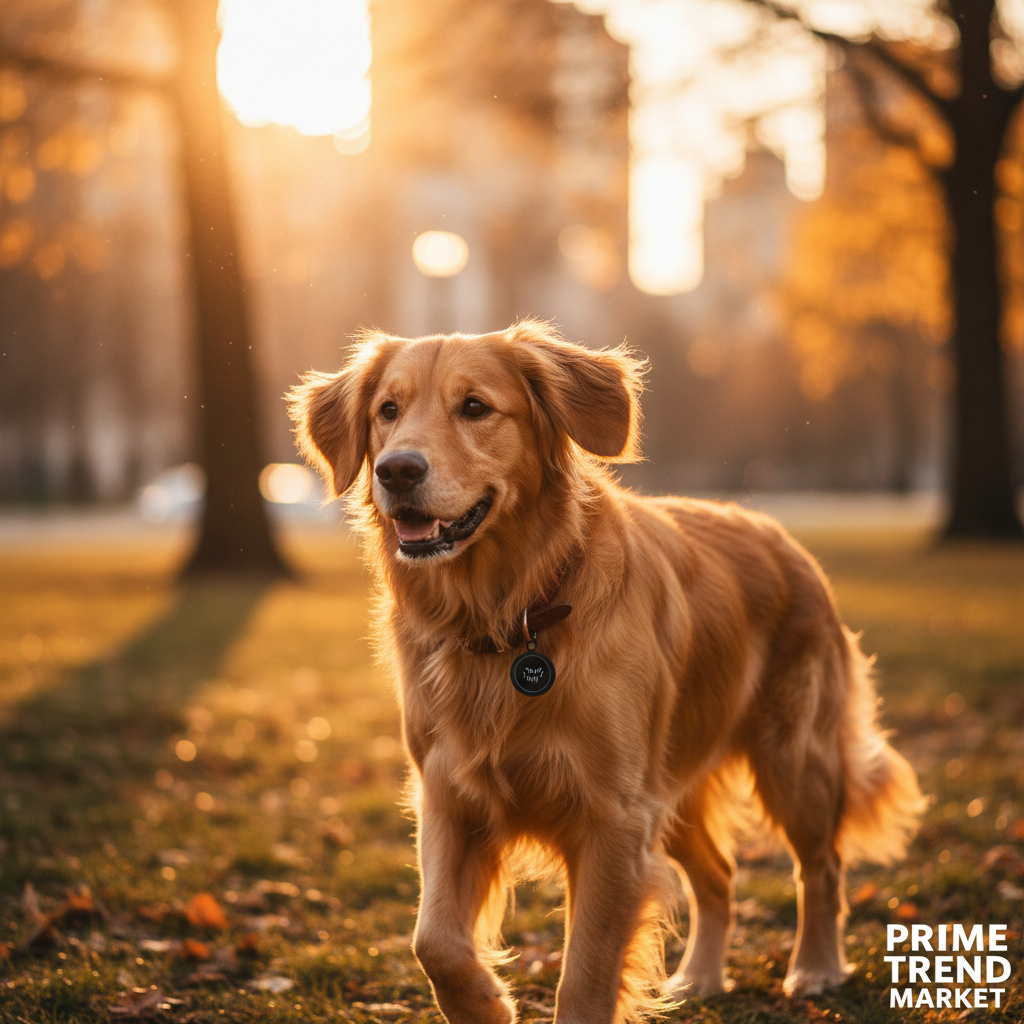 Golden Retriever with Black Tracker on Walk