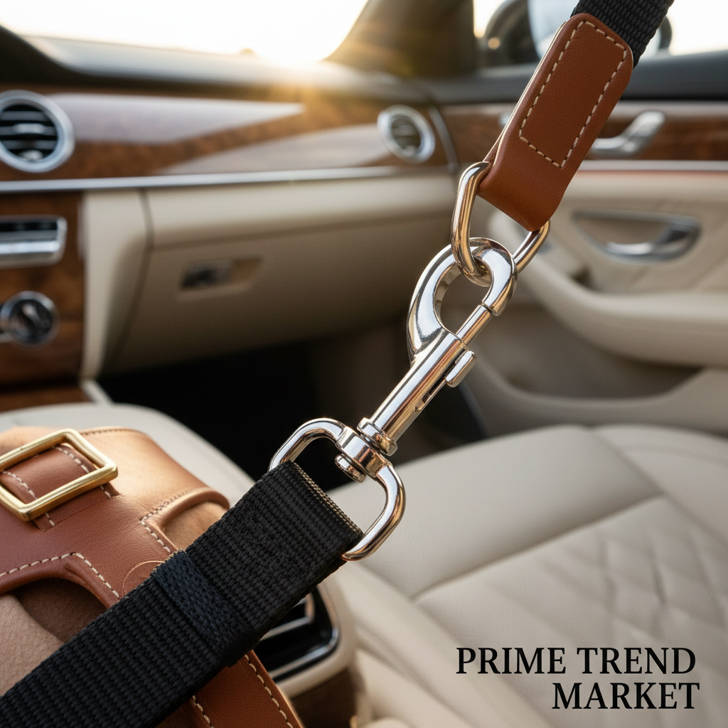 Premium Pet Seat Belt - Carabiner Clip Attaching to Dog Harness Detail