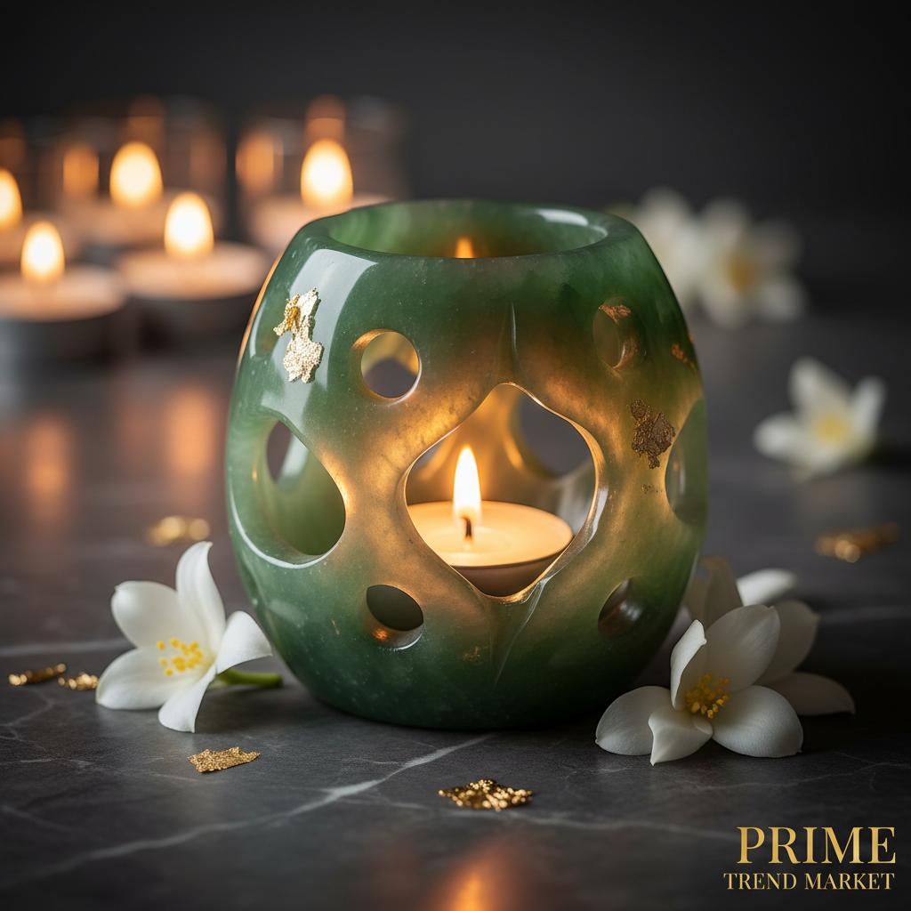 Luxury Jade Stone Aroma Candle Holder — Close Up | Prime Trend Market
