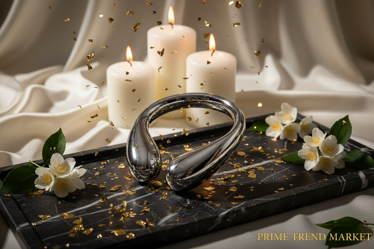 Luxury EMS Vibration Neck Massager Silver Gold Confetti Cinematic Hero Shot
