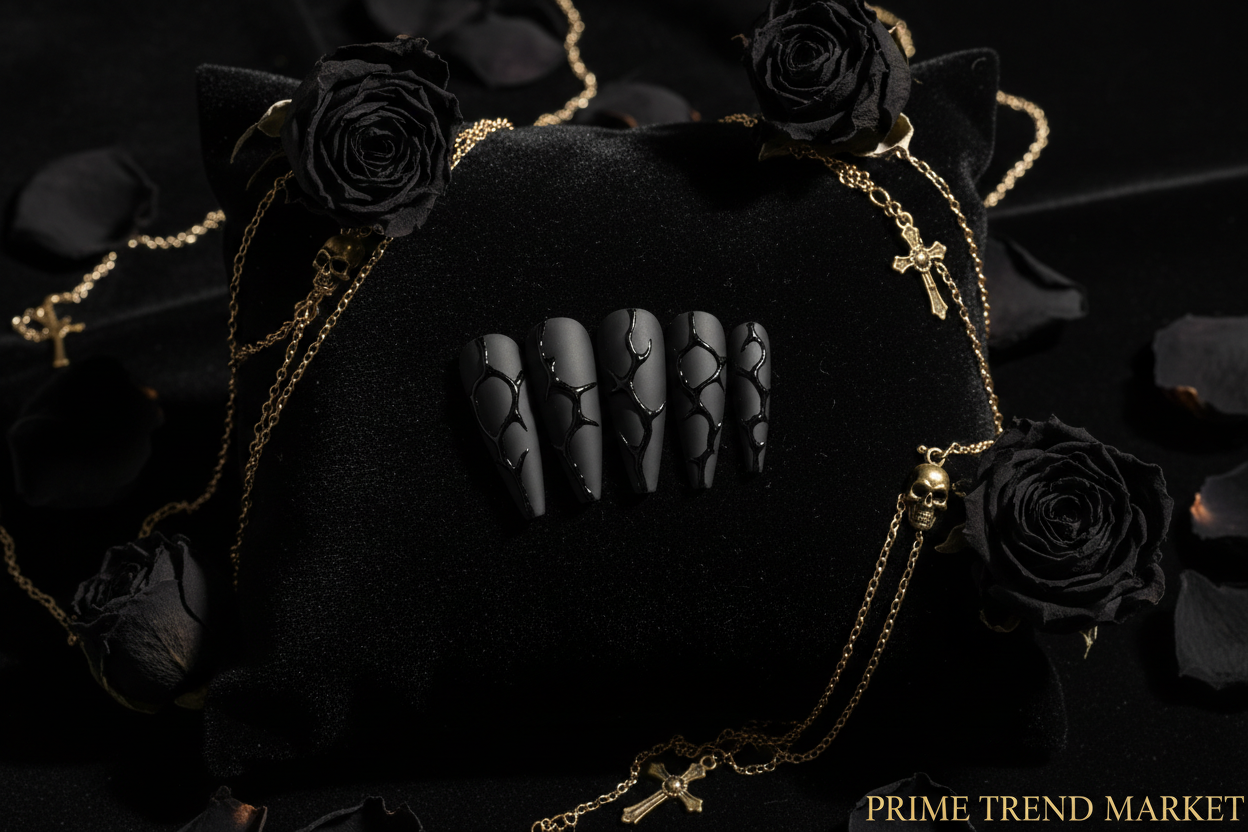 Dark Vine Black Press-On Nails — Fan Display