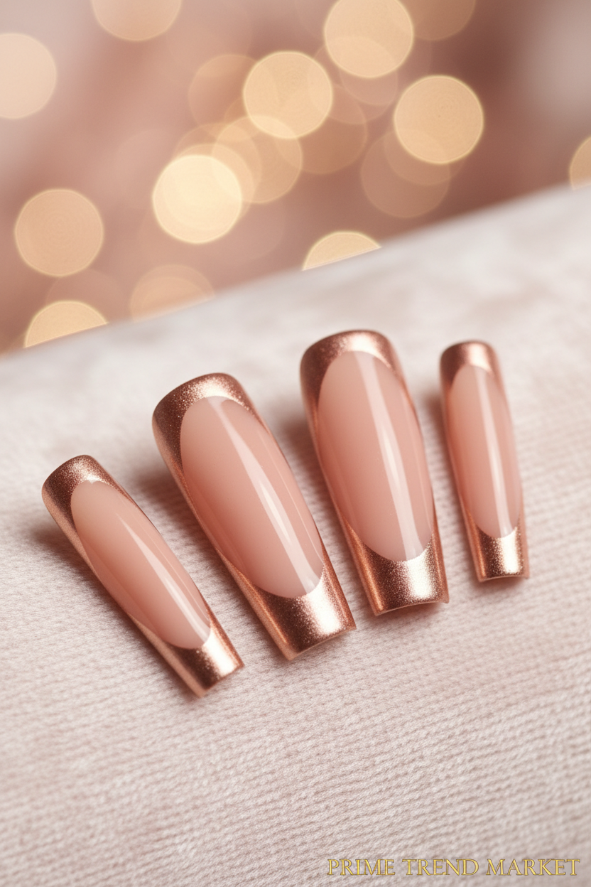 Rose Gold French Ballet Press-On Nails — Close-Up Detail