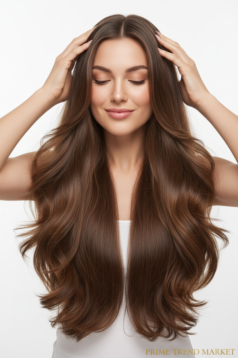 Woman with long thick healthy shiny hair — East Moon Hair Serum — Prime Trend Market