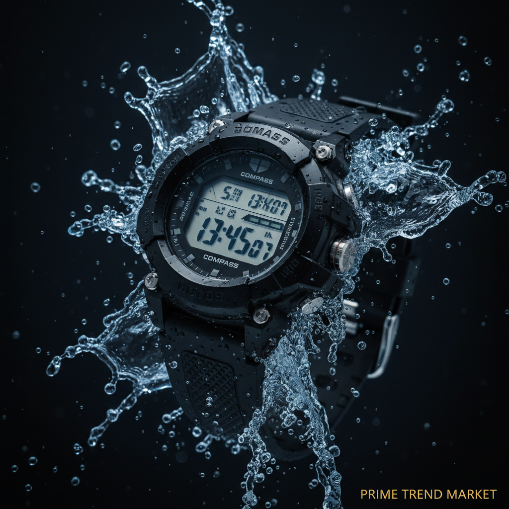 Military tactical watch waterproof demonstration with water splash