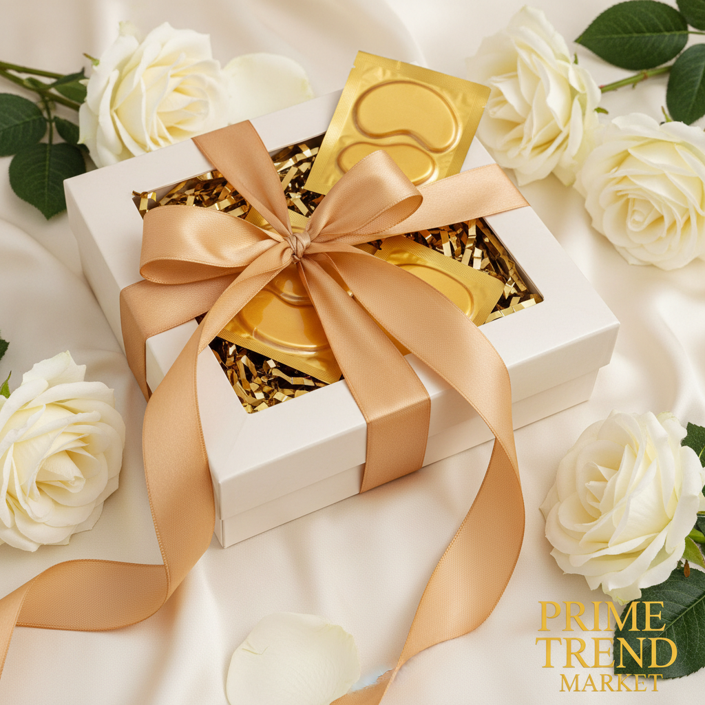 Jaysuing 24K gold eye masks in luxury gift box with gold ribbon and white roses — Prime Trend Market