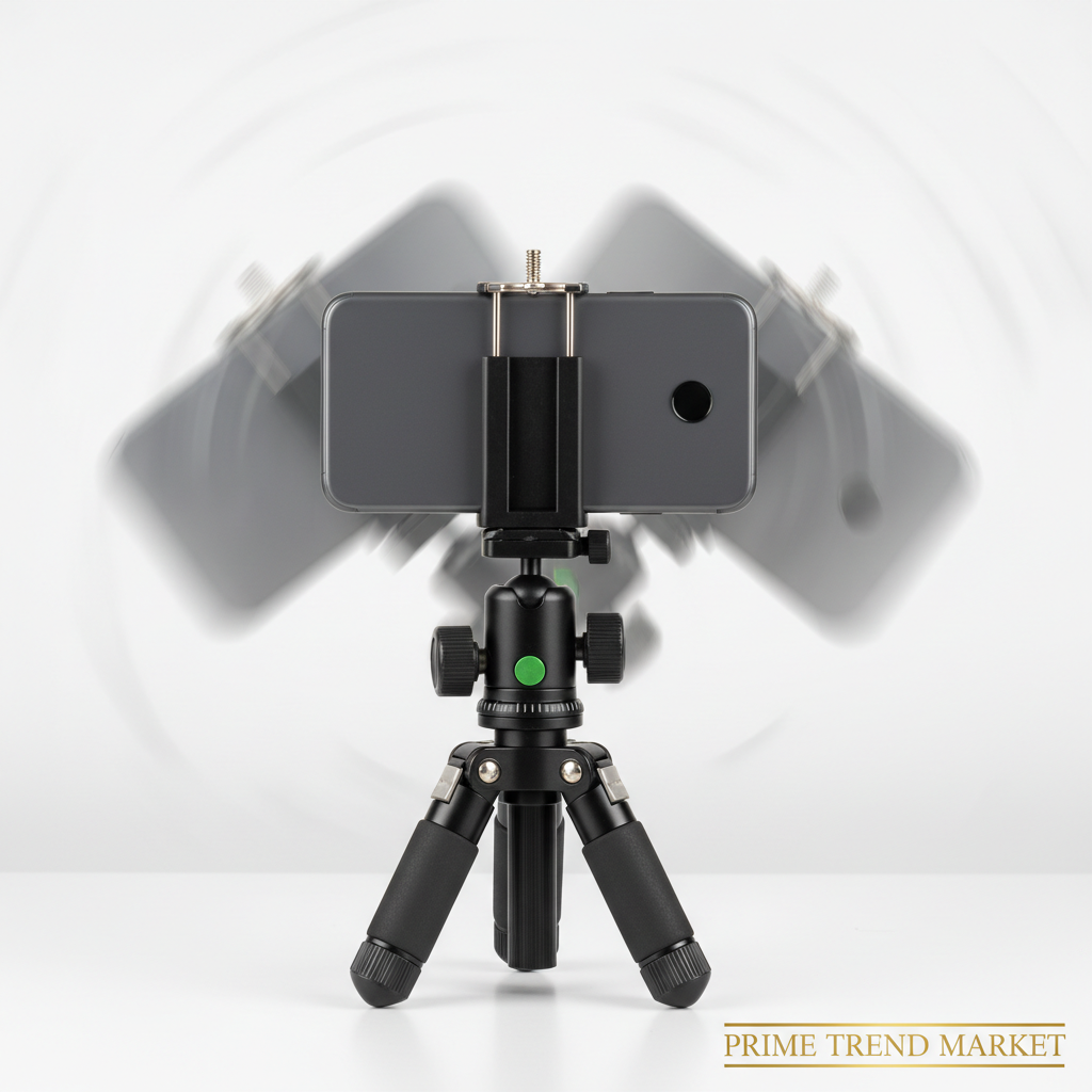 Close-Up of 360 Degree 3-Way Adjustable Tripod Head with Phone Mount — Prime Trend Market