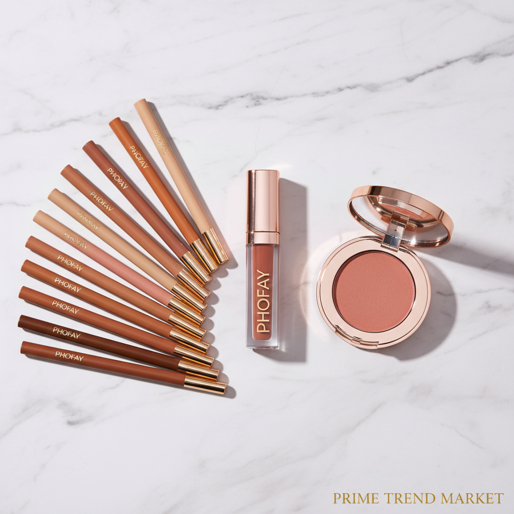 PHOFAY Lip Trio flat lay on marble