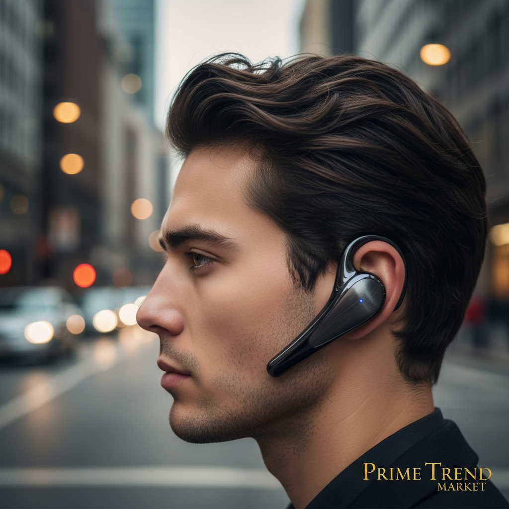 Close-up of Bluetooth hook earpiece worn on ear — Prime Trend Market