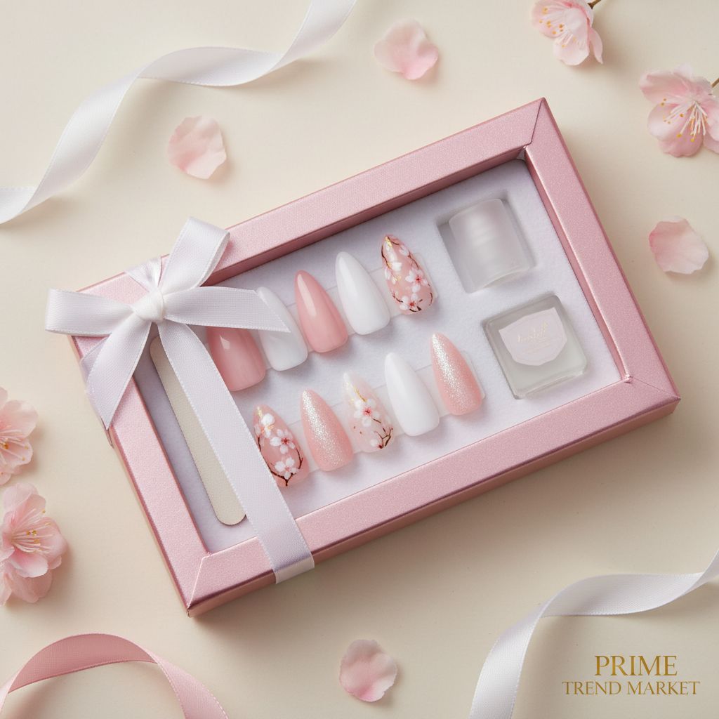 Frosted Ballet Press-On Nails — Gift Flat Lay