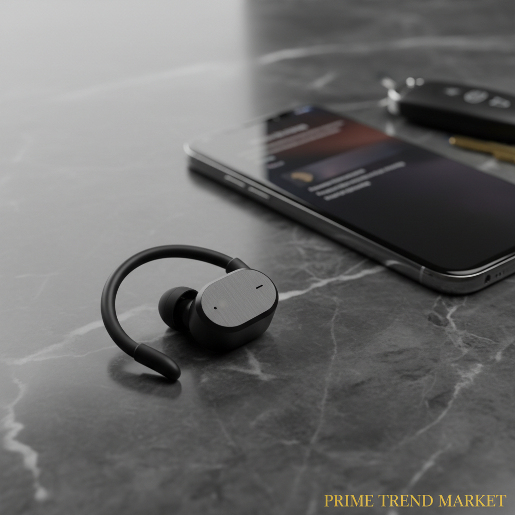 Wireless Bluetooth hook earpiece on marble with car keys — Prime Trend Market