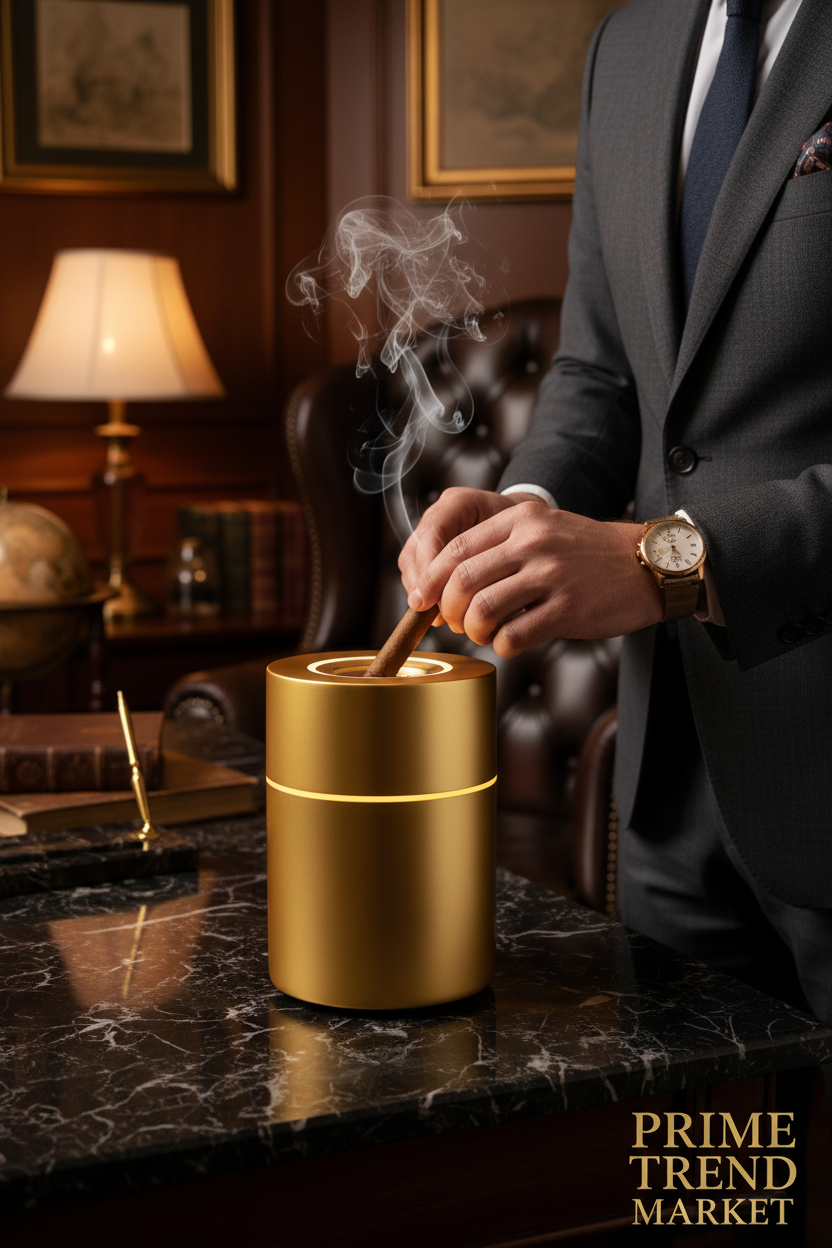 Smart Smokeless Ashtray & Air Purifier — Gold Variant in Luxury Home Office