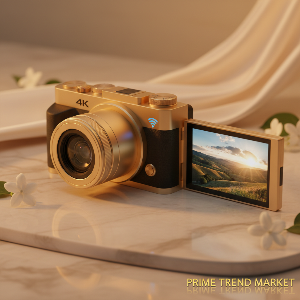 4K Creator Camera WiFi and dual lens close-up on cream marble — Prime Trend Market