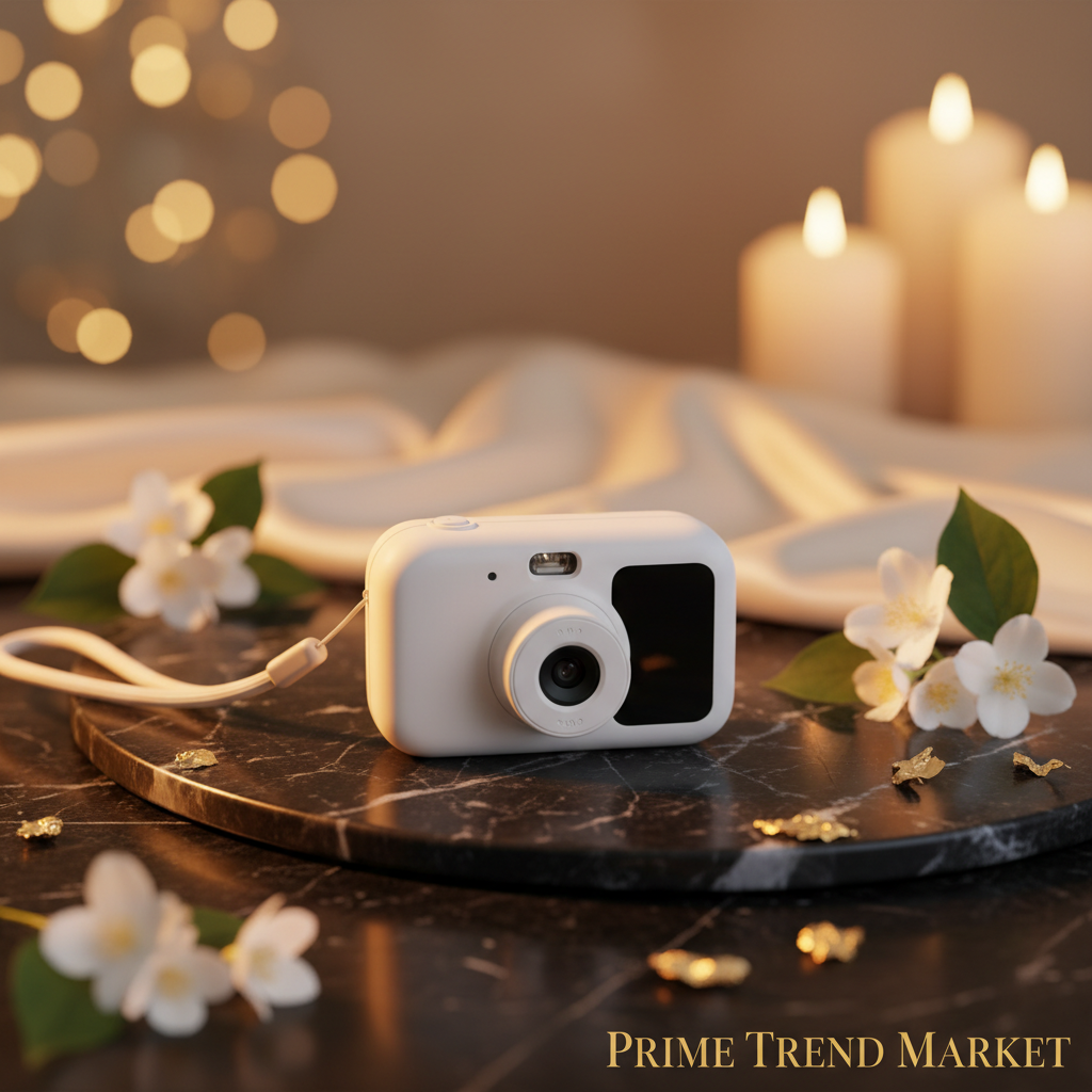 SnapKids HD Mini Camera White on black marble with gold accents